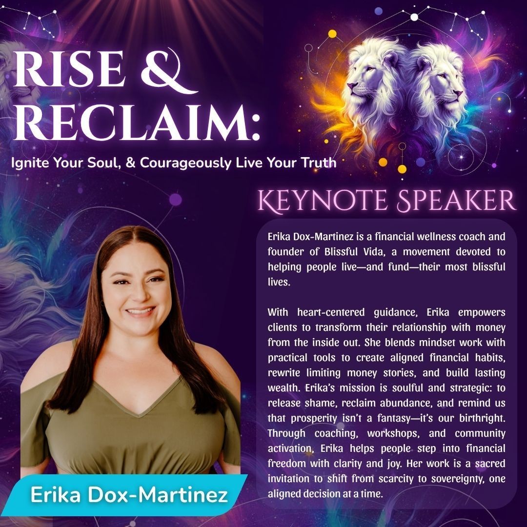 Promotional image for a keynote speaker event featuring financial wellness coach Erika Dox-Martinez.
