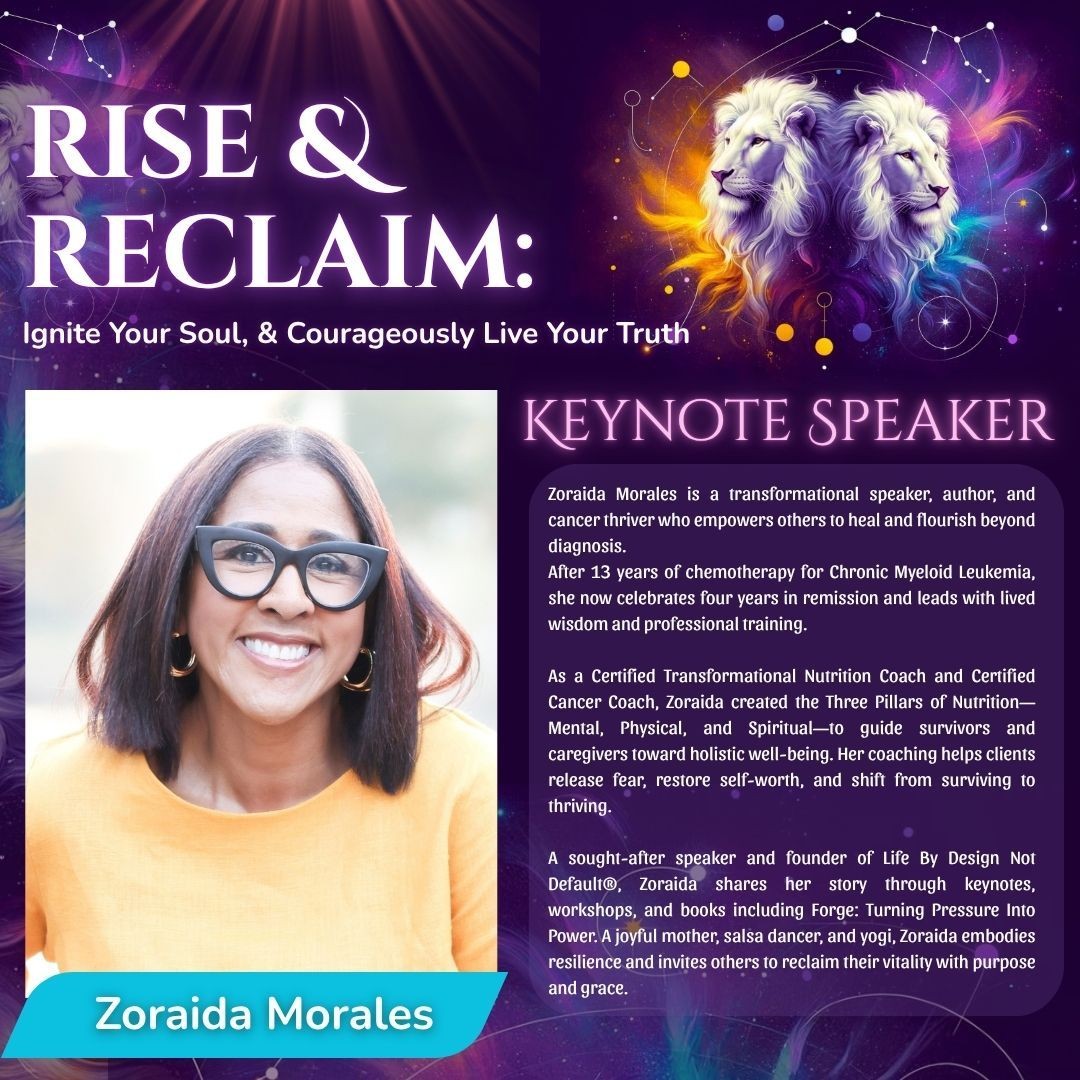 Promotional image for Zoraida Morales as a keynote speaker with event details and her photo.