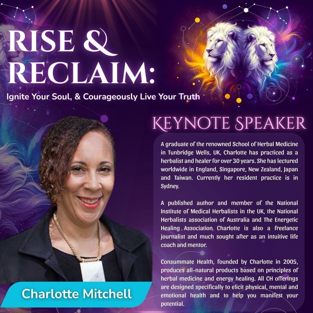 Event promotion featuring Charlotte Mitchell as the keynote speaker with background text on her credentials and experience.