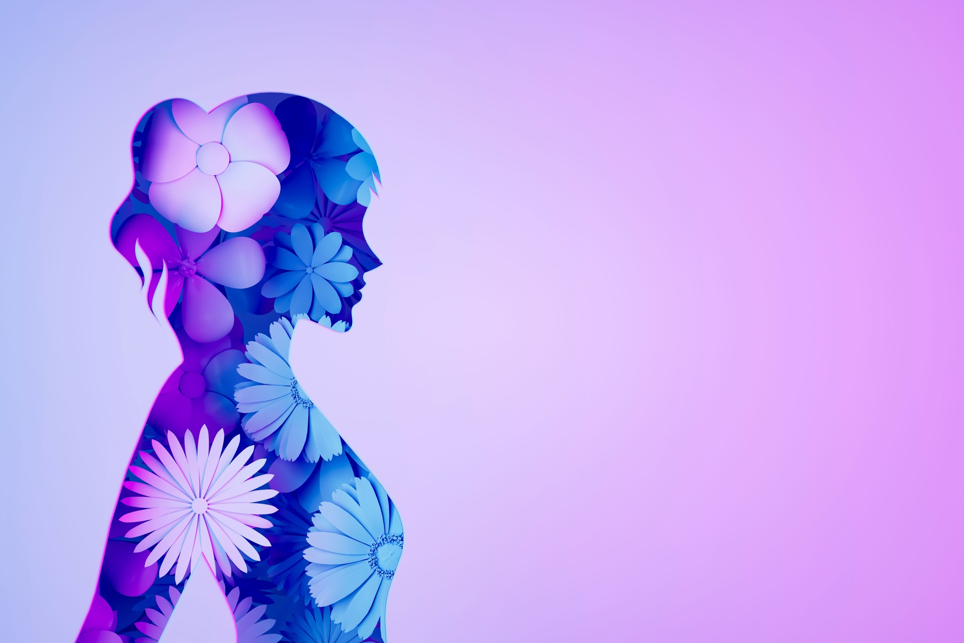 Female Silhouette Filled with Flowers, Women’s Day Concept